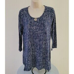 RAFAELLA Womens Royal & White Knit, Asymmetrical hem, Neckline detail Tunic-Sz M